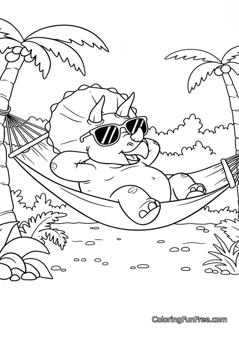 Triceratops relaxing in hammock