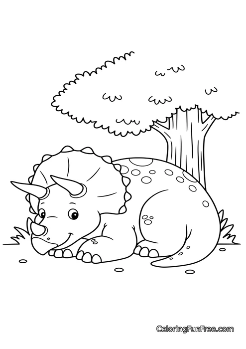 Triceratops resting under tree