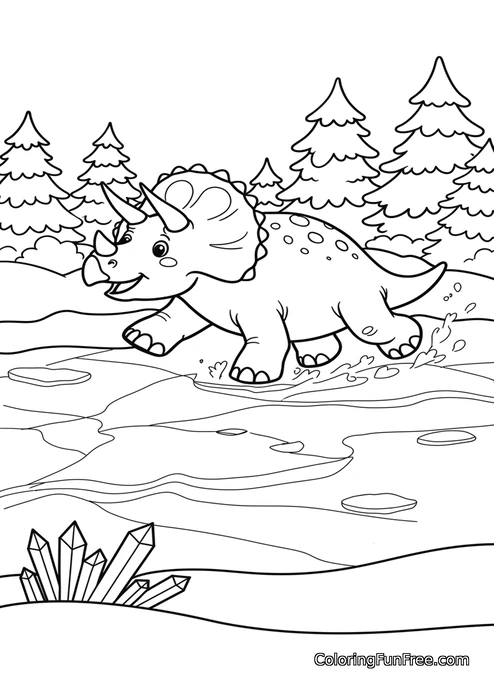 Triceratops running in winter landscape