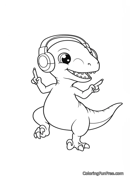 Cute dinosaur with headphones