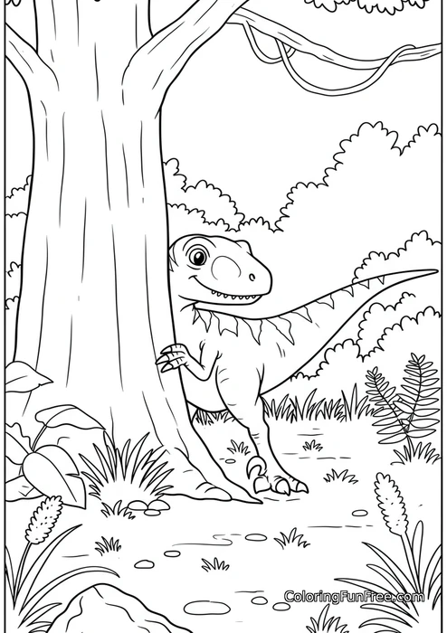 Raptor peeking from behind tree-img