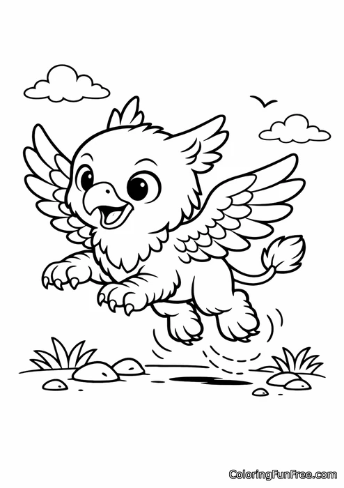 Baby griffin cub trying to fly