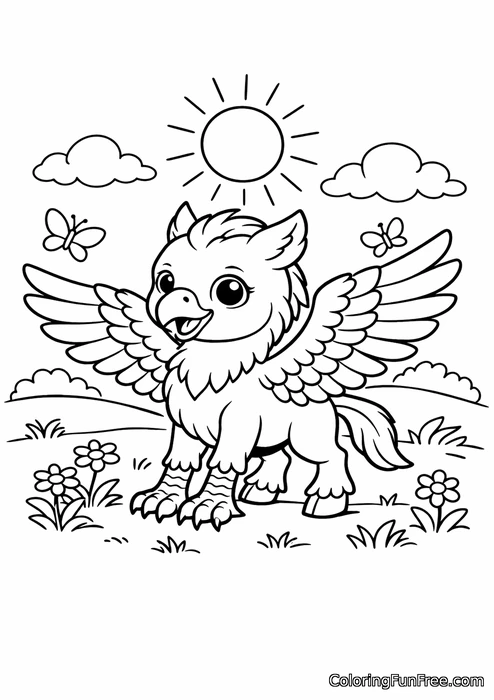 Baby hippogriff stretching its wings