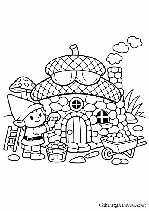 Tiny gnome building a house