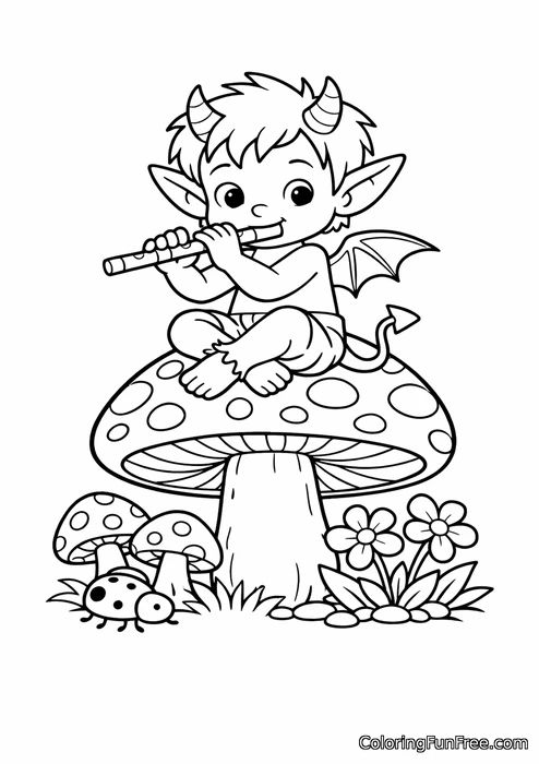 Tiny imp sitting on a mushroom