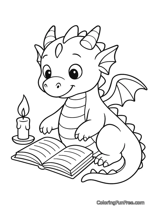 Baby dragon reading a book