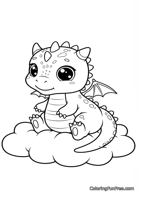 Baby dragon sitting on a cloud