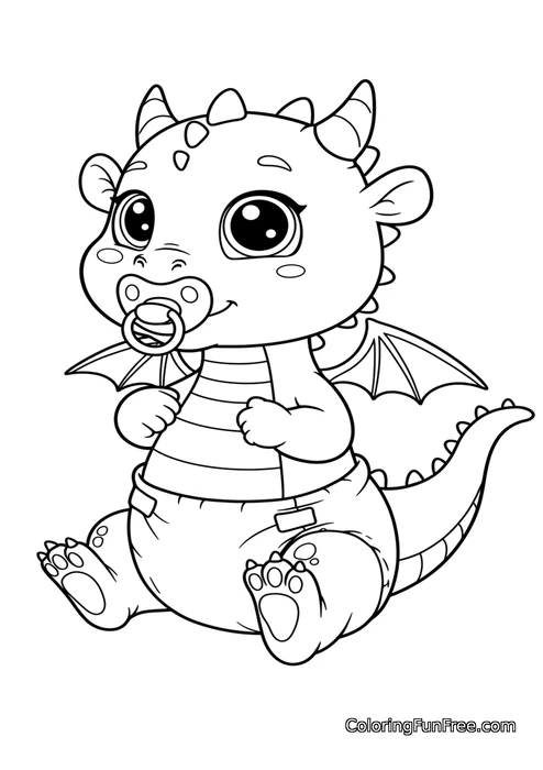 Baby dragon with pacifier and diaper