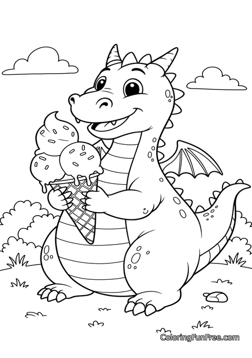 Dragon enjoying ice cream