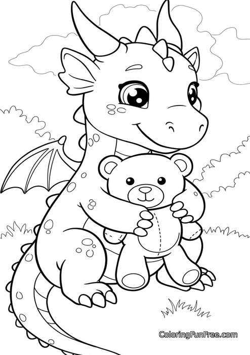 Dragon hugging a teddy bear