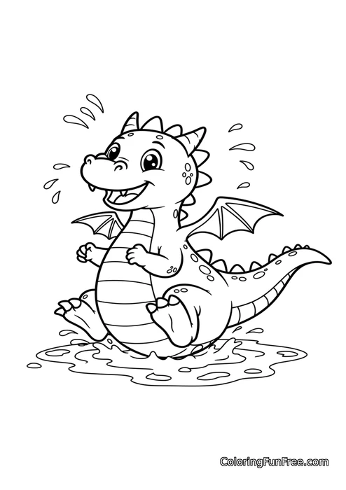 Dragon splashing in a puddle