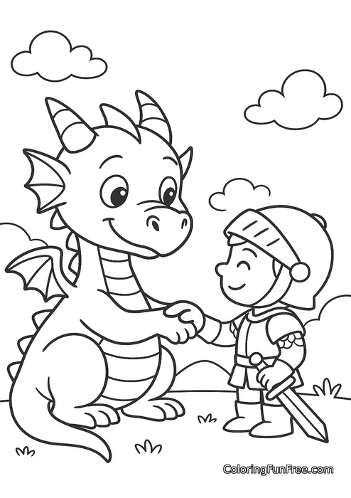 Friendly dragon and knight