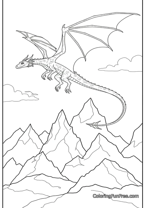 Majestic dragon flying over mountains