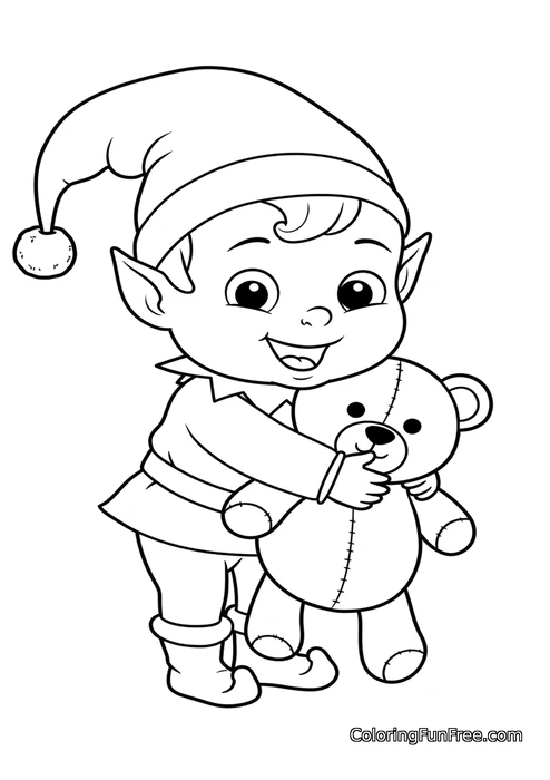Cute elf hugging teddy bear