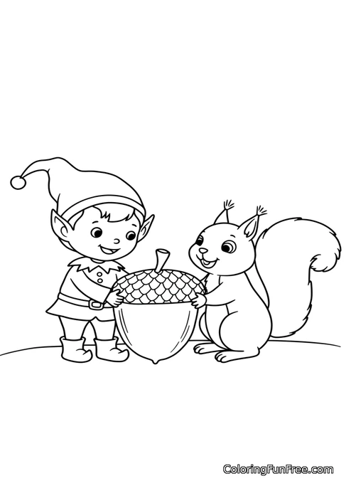Elf and squirrel with large acorn