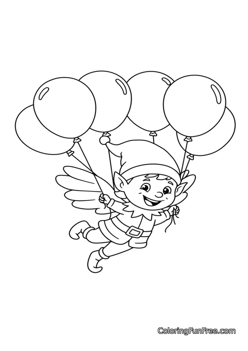 Elf flying with balloons
