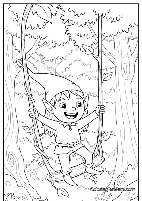 Elf on forest swing