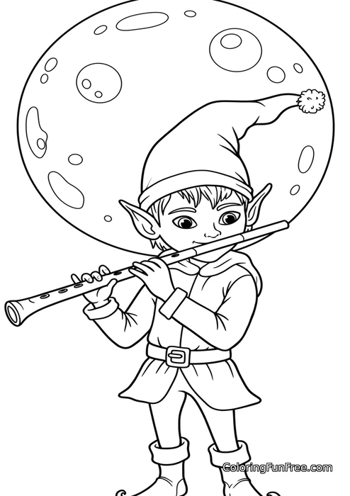 Elf playing flute by moonlight