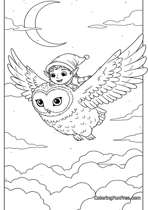 Elf riding owl at night