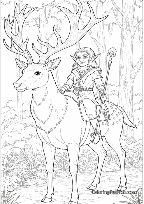 Elf riding stag with staff