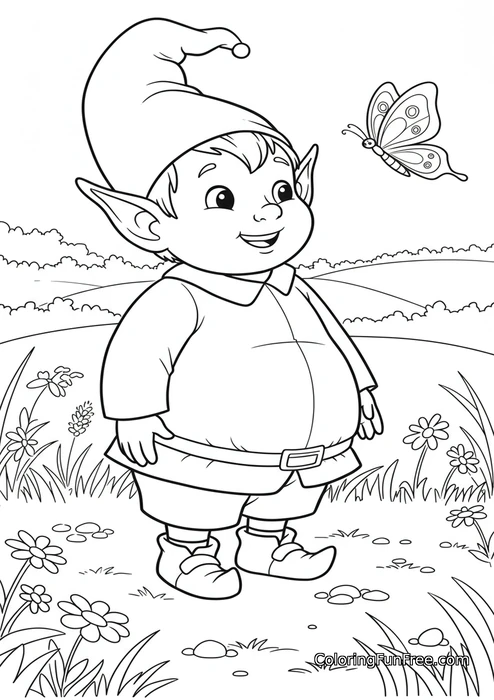 Elf watching butterfly in meadow