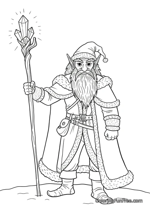 Old elf wizard with crystal staff