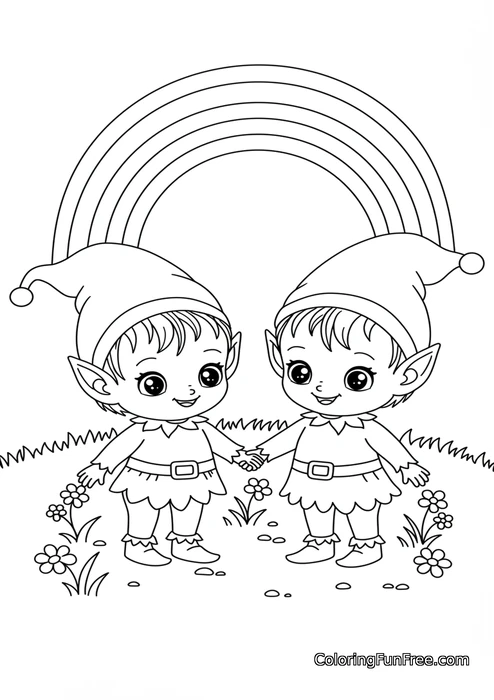 Twin elves under rainbow