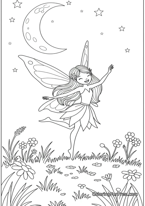 Fairy dancing under moon and stars