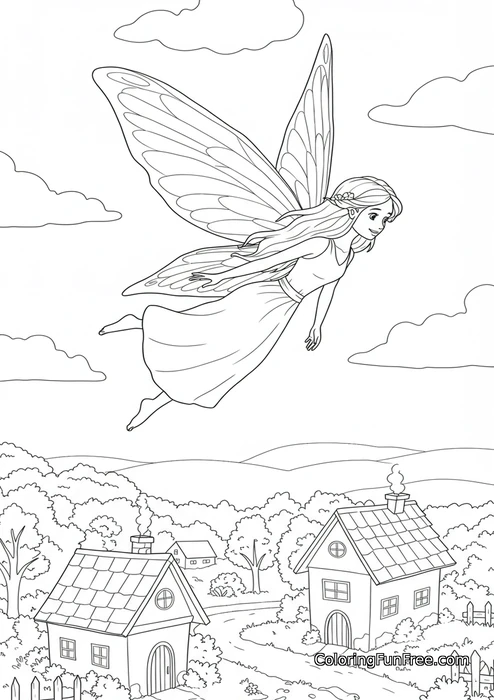 Fairy flying over village