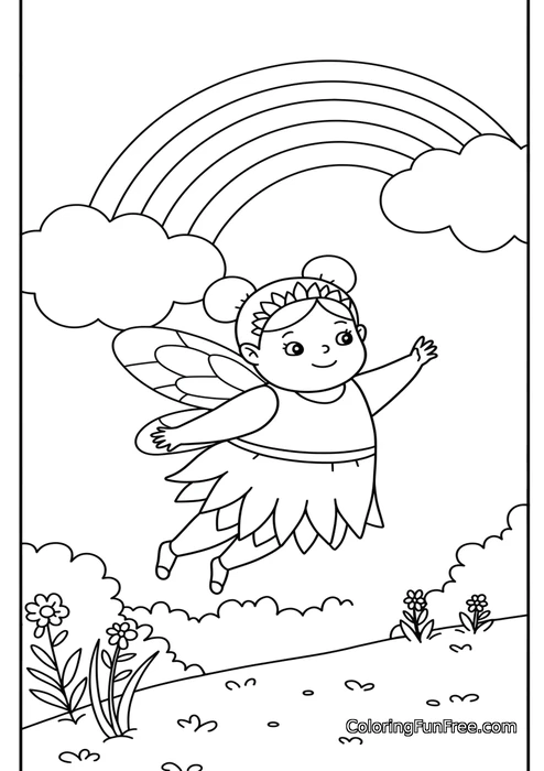 Fairy flying under rainbow