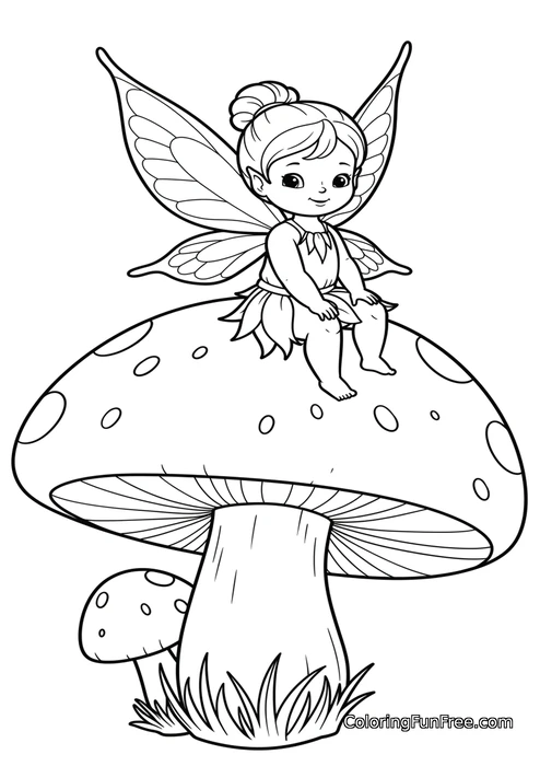 Fairy sitting on large mushroom