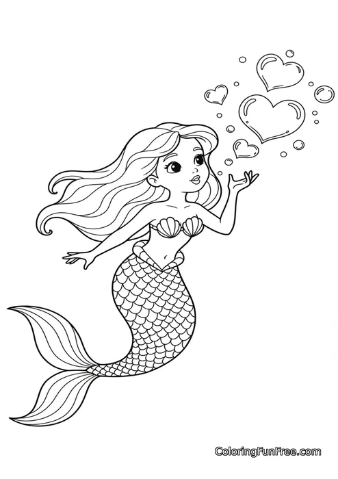Mermaid blowing heart bubbles