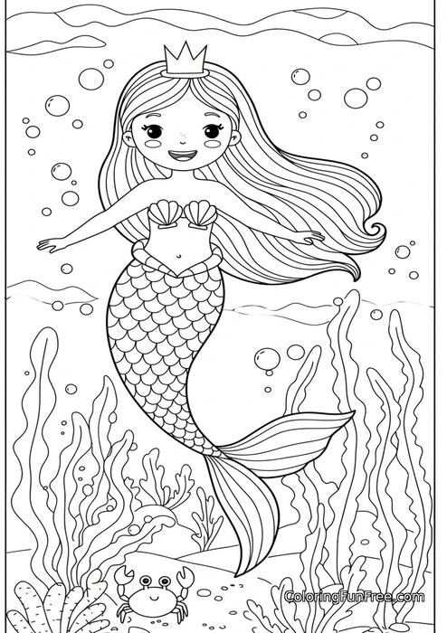 Mermaid princess with crown underwater