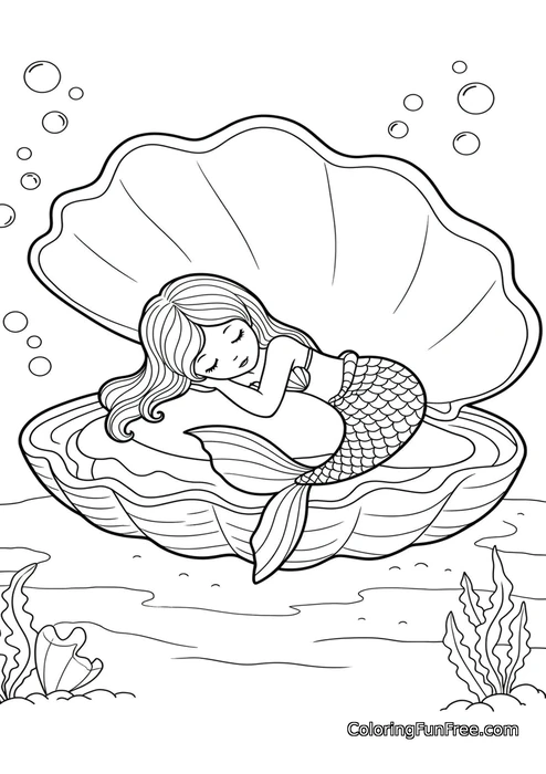 Mermaid sleeping in clamshell