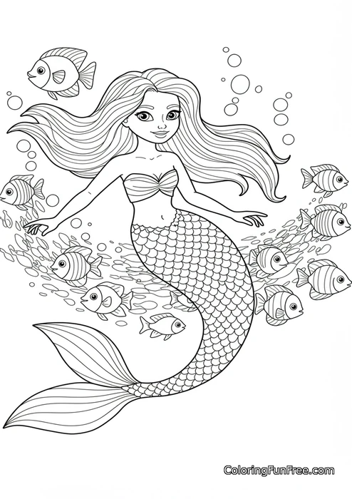 Mermaid swimming with fish