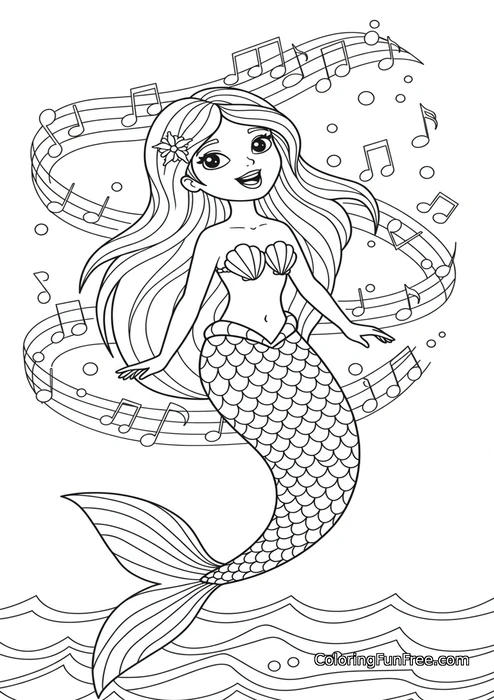 Singing mermaid with musical notes