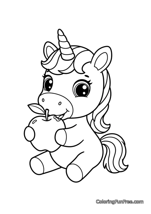 Unicorn eating apple