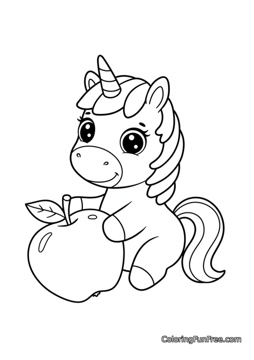 Unicorn holding large apple