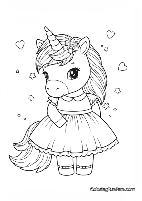 Unicorn in dress with flower in hair