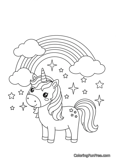 Unicorn with rainbow and sparkling stars