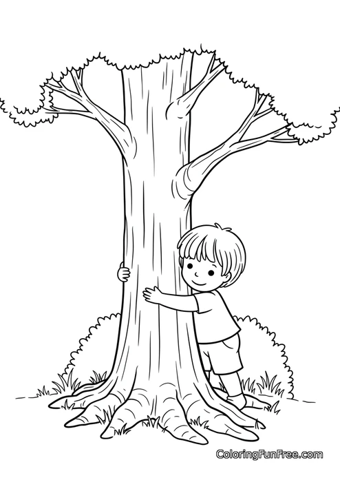 Boy hugging tree