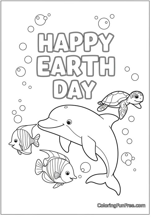 Dolphin with turtle and fish