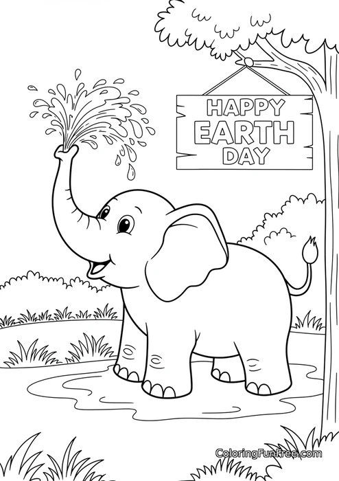 Elephant spraying water happy Earth day