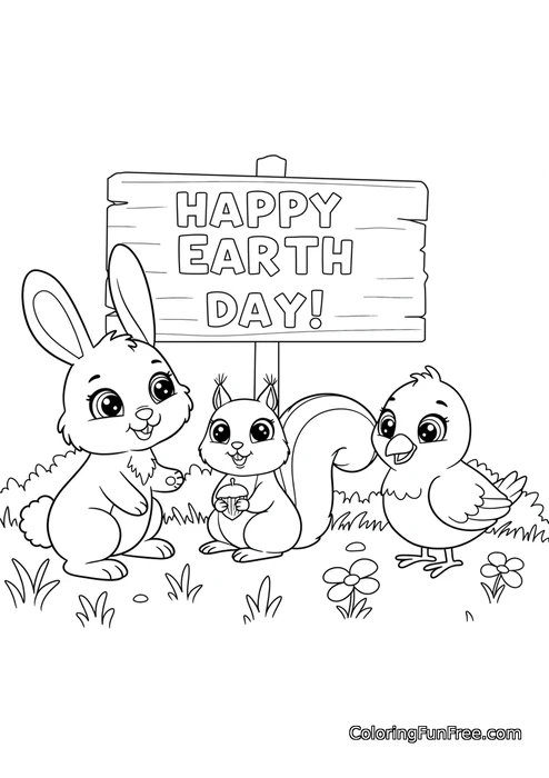 Rabbit with squirrel and chick