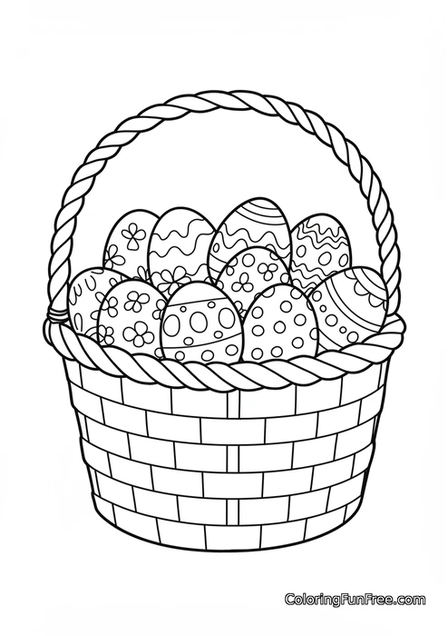 Basket full of decorated Easter eggs