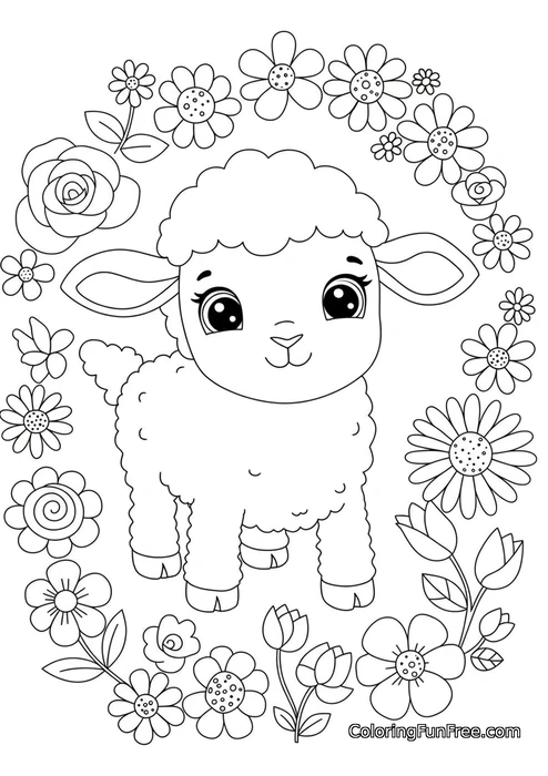 Cute lamb with floral wreath