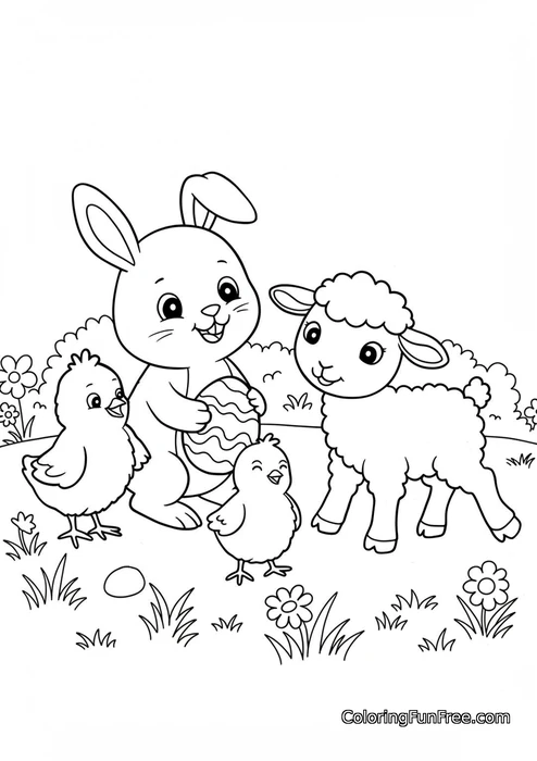 Easter bunny with chicks and lamb