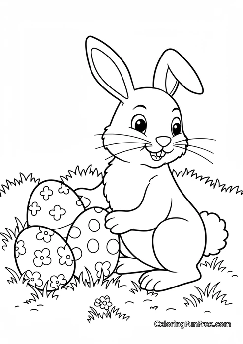 Easter bunny with decorated eggs