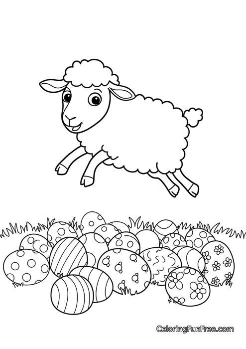 Sheep jumping over Easter eggs