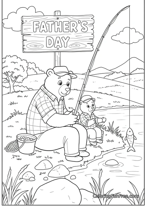 Bear dad and cub fishing